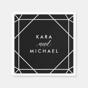 Zwart en wit Modern Geometric Wedding Servetten