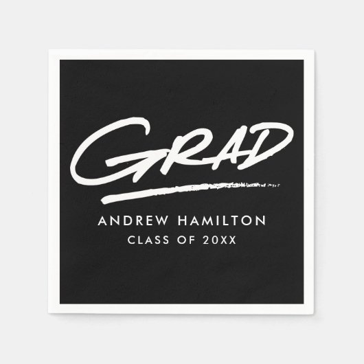 Zwart en wit, modern, gestormd Afstuderen Servet (Voorkant)