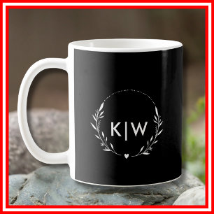 Zwart en Wit   Modern Initialen Monogram Koffiemok