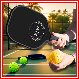 Zwart en Wit | Modern Initialen Monogram Pickleball Paddle