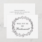 Zwart en wit modern, jij bent mijn bruidsmeisje briefkaart (Voorkant / Achterkant)