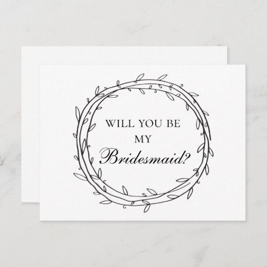 Zwart en wit modern, jij bent mijn bruidsmeisje briefkaart (Voorkant / Achterkant)