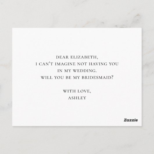 Zwart en wit modern, jij bent mijn bruidsmeisje briefkaart (Achterkant)