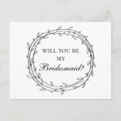 Zwart en wit modern, jij bent mijn bruidsmeisje briefkaart (Voorkant)