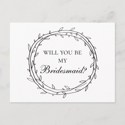 Zwart en wit modern, jij bent mijn bruidsmeisje briefkaart (Voorkant)
