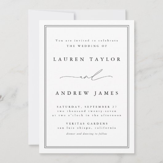Zwart en wit modern Klassiek huwelijk Kaart (Voorkant)