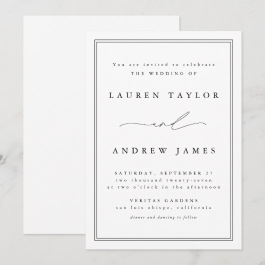 Zwart en wit modern Klassiek huwelijk Kaart (Voorkant / Achterkant)