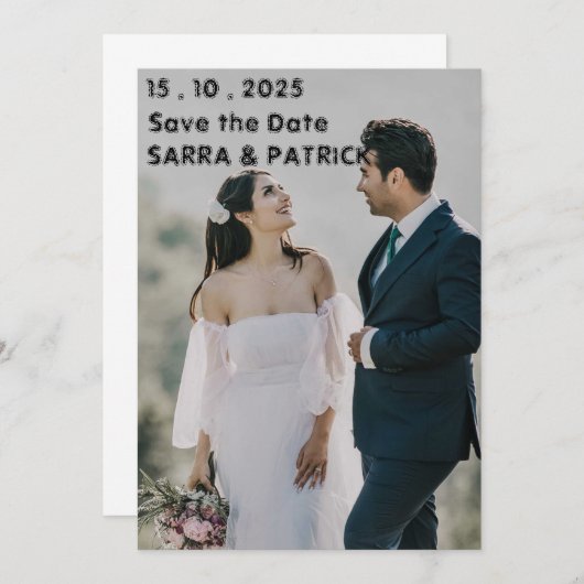Zwart en wit modern minimal foto save the date kaart (Voorkant / Achterkant)