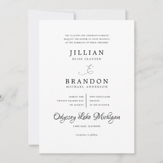 Zwart en wit Modern Minimal Typografie Weddenschap Kaart (Voorkant)