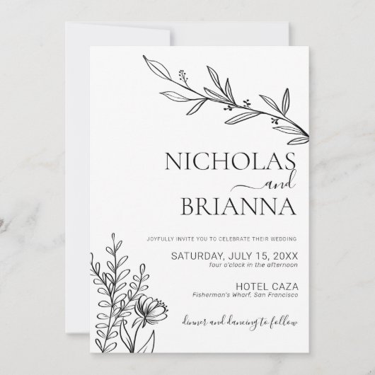 Zwart en wit Modern minimalistisch fotohuwelijk Kaart (Voorkant)