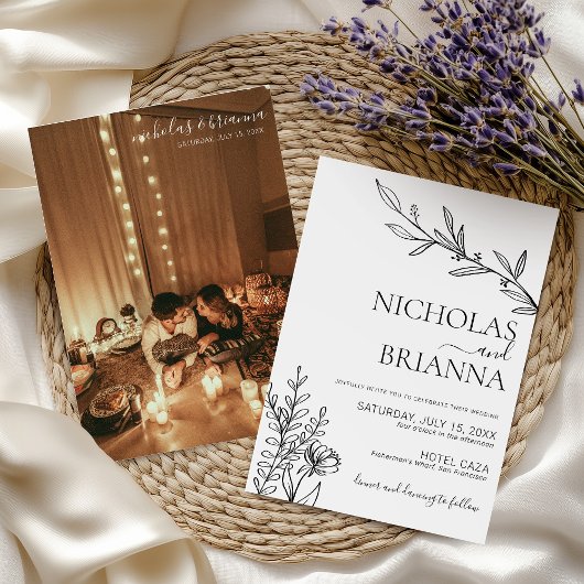 Zwart en wit Modern minimalistisch fotohuwelijk Kaart