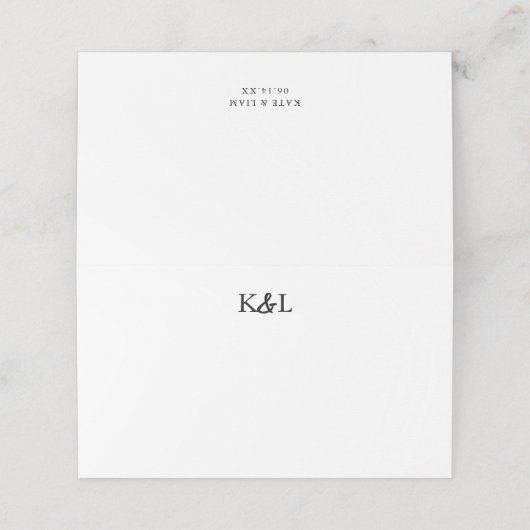 Zwart en wit Modern Monogram Ampersand Wedding Plaatskaartje (Buitenkant ongevouwen)
