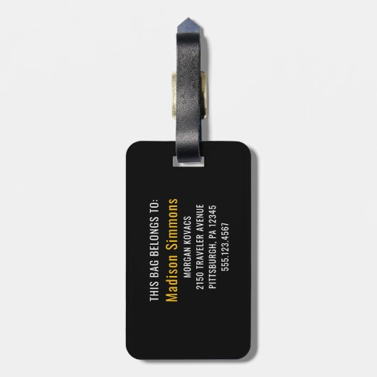 Zwart en wit | Modern monogram Bagagelabel (Achterkant verticaal)