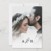 Zwart en wit modern monogram blad foto kaart (Achterkant)