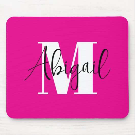 Zwart en wit modern monogram hete roze muismat (Voorkant)