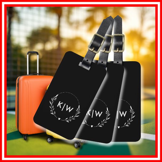 Zwart en Wit | Modern Monogram Initiaal Bagagelabel