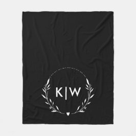 Zwart en Wit | Modern Monogram Initiaal Fleece Deken