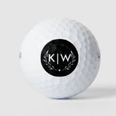 Zwart en Wit | Modern Monogram Initiaal Golfballen (Voorkant)