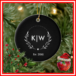 Zwart en Wit | Modern Monogram Initiaal Keramisch Ornament