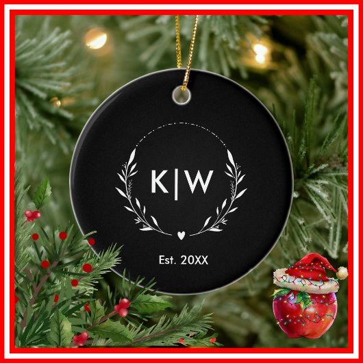 Zwart en Wit | Modern Monogram Initiaal Keramisch Ornament