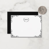 Zwart en Wit | Modern Monogram Initiaal Notitiekaartje (Voorkant / Achterkant in situ)