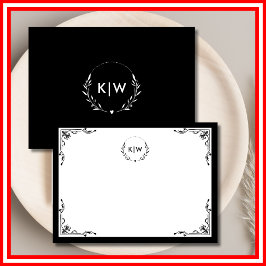 Zwart en Wit | Modern Monogram Initiaal Notitiekaartje