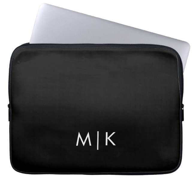 Zwart en Wit | Modern Monogram Laptop Sleeve (Voorkant)