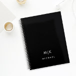 Zwart en wit | Modern monogram Planner<br><div class="desc">Dit moderne ontwerp van de ontwerper is voorzien van een rijke zwarte achtergrond,  met uw initialen in vetgedrukte witte tekst voor een eenvoudige en masculinaire look.</div>