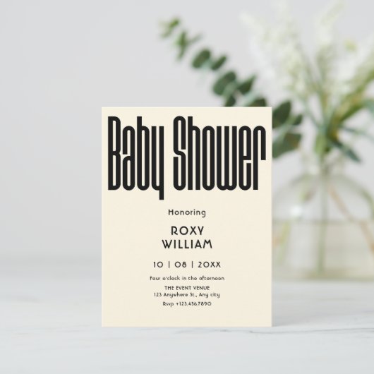 Zwart en wit Modern Retro baby shower Kaart (Staand voorkant)