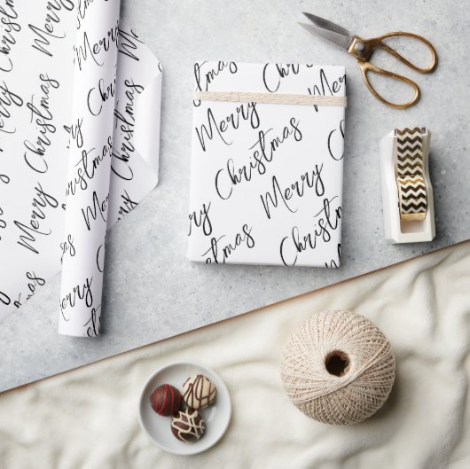Zwart en wit modern schrift Prettig kerstfeest Cadeaupapier (Crafts)