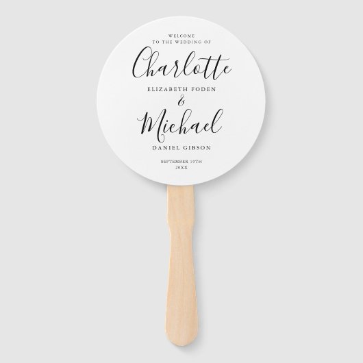 Zwart en wit modern script huwelijksprogramma handwaaier (Voorkant)