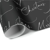 Zwart en wit modern script Merry Christmas Cadeaupapier (Rol Hoek)