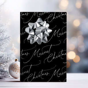 Zwart en wit modern script Merry Christmas Cadeaupapier