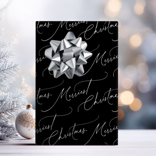 Zwart en wit modern script Merry Christmas Cadeaupapier