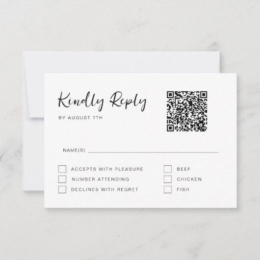 Zwart en Wit Modern Script RSVP Kaart (Voorkant)
