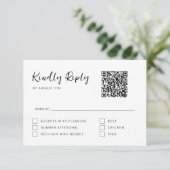 Zwart en Wit Modern Script RSVP Kaart (Staand voorkant)