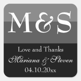 Zwart en wit modern script trouwen vierkante sticker