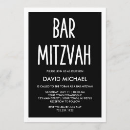 Zwart en wit | Modern Typografibar Mitzvah Kaart