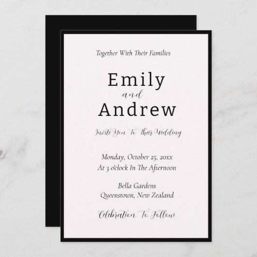 Zwart en wit Moderne bruiloft Uitnodiging (Voorkant / Achterkant)