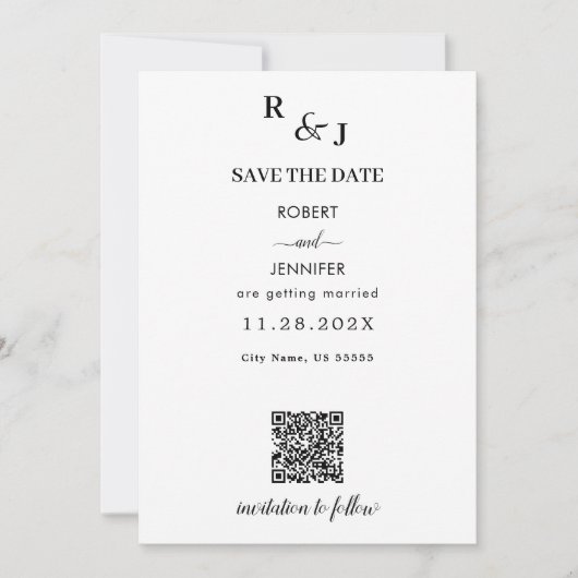 Zwart en wit moderne elegantiefoto bruiloft save the date (Voorkant)