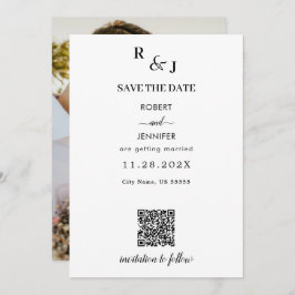 Zwart en wit moderne elegantiefoto bruiloft save the date