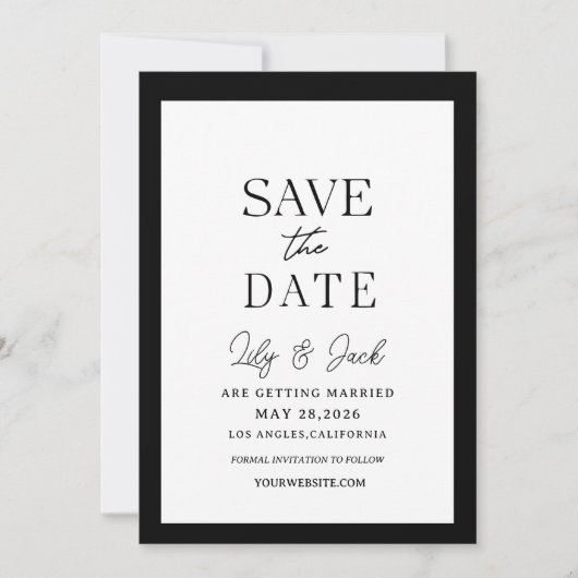 zwart en wit  Moderne Minimalistiek Save The Date (Voorkant)