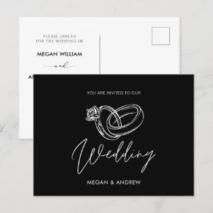 Zwart en wit Moderne minimalistische trouwring Briefkaart