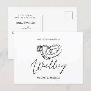 Zwart en wit Moderne minimalistische trouwring Briefkaart