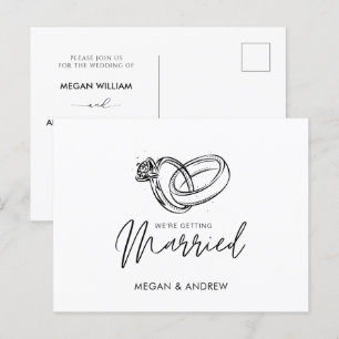 Zwart en wit Moderne minimalistische trouwring Briefkaart