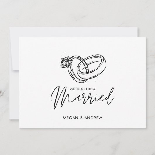 Zwart en wit Moderne minimalistische trouwring Kaart (Voorkant)