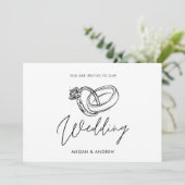 Zwart en wit Moderne minimalistische trouwring Kaart (Staand voorkant)