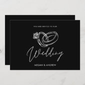 Zwart en wit Moderne minimalistische trouwring Kaart (Voorkant / Achterkant)