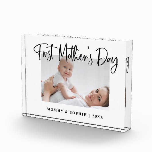 Zwart en wit | Moderne script eerste Moederdag Fotoblokken (Rechts)