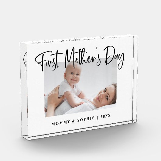 Zwart en wit | Moderne script eerste Moederdag Fotoblokken (Links)